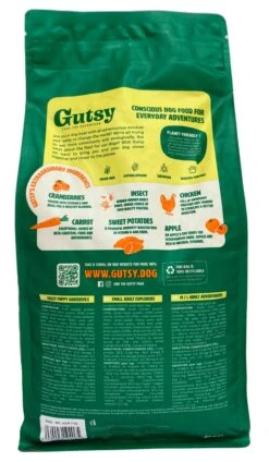Gutsy Chicken Munchies Medium/Large Adult 10kg -Hondenbenodigdheden Korting Gutsy Chicken Munchies Achterkant Zak